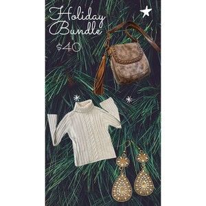 Cream Sweater, Western Boho Purse And Earrings